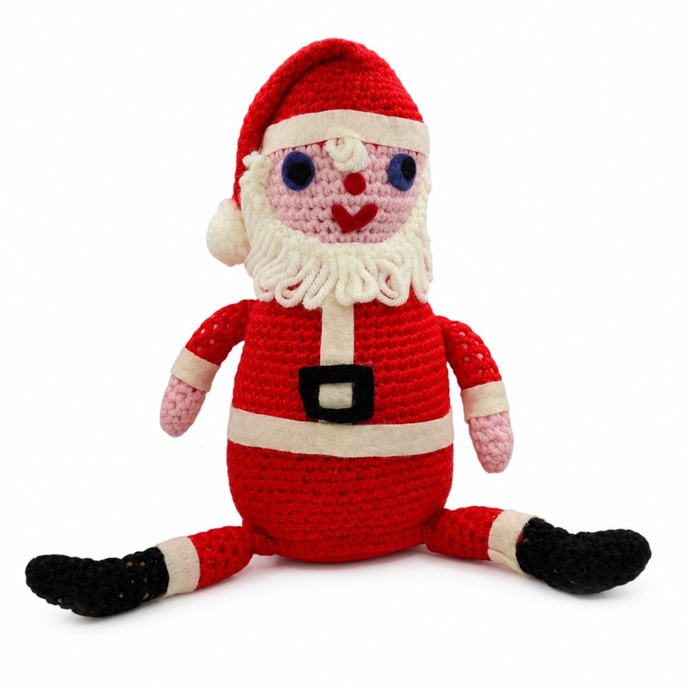 VTG 1960s 70s Handmade Crochet Santa Claus Doll Folk Art Christmas Decor 14 in